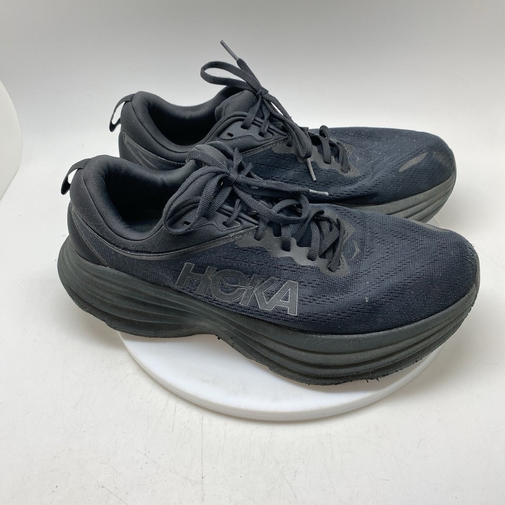 Hoka One One Sneakers Mens 10.5 2E Bondi 8 1127953 BBLC Black Running Shoes